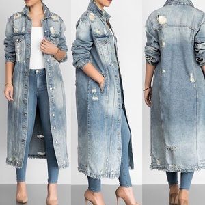 plus size long distressed denim jacket
